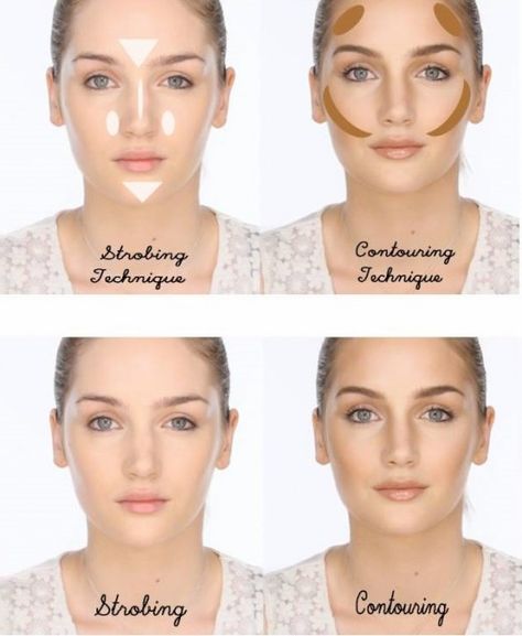 Highlighting and Contouring VS Strobing: Before and After. What is the difference between Strobing, Highlighting and Contouring? Strobing Makeup, How To Use Makeup, Makeup Tricks, Organic Makeup, Make Up Looks, Contour Makeup, Highlighter Makeup, Powder Makeup, Contouring And Highlighting