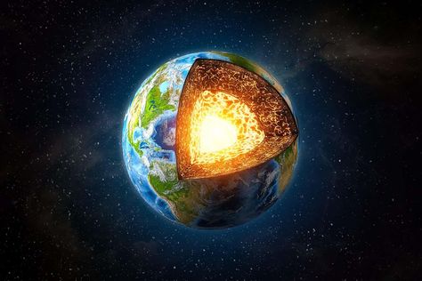 Earth’s iron-rich inner core may owe some of its surprising softness to the motion of atoms, suggest experiments with iron at high temperature and pressure coupled to AI simulations Computational Biology, Seismic Wave, Outer Core, Earth's Magnetic Field, Earth's Core, Australian National University, Earth Surface, Plate Tectonics, Pierce Brosnan