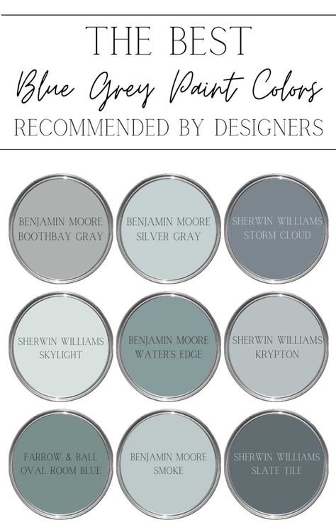 Blue grey is a versatile and sophisticated wall color that The Most Recommended Blue Grey Paint Colors Blue gray paint WALLCOVER Colors Wall Paint Blu... Interior Paint Grey Scheme, Slate Gray Blue Paint, Gray Blue Mudroom, Gray Blue Bathroom Paint, Blue Gray Shiplap Wall, Bathroom Blues And Grays, Gray Foyer Entryway Paint Colors, Grey Wall Color Palette, Farmhouse Blue Gray Paint Colors