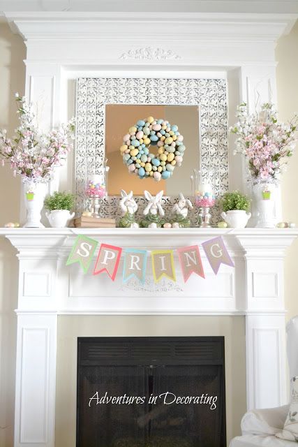 The Everyday Home: "I Love Blogs" {Friday Feature} Winter Mantel Decorating Ideas, Spring Mantel Decorating Ideas, Spring Mantle Decor, Easter Mantle, Spring Mantle, Fireplace Mantel Decor, Spring Decoration, Ranch Seasoning, Mantel Decor