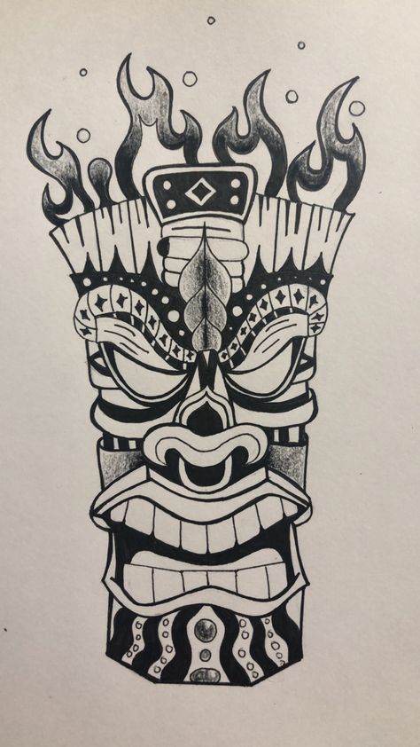 Tiki Totem Tattoo, Tiki Man Tattoo, Tiki Head Tattoo, Tiki Mask Tattoo, Tiki Tattoo Ideas, Totem Pole Tattoo, Maori Tattoo Meanings, Tato Maori, Totem Tattoo