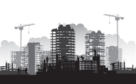 Vector building construction site with a... | Premium Vector #Freepik #vector #construction-crane #construction-site #tower-crane #building-site Civil Engineering Background Design, Civil Engineering Poster, Construction Sketch, Construction Illustration, Construction Background, Engineering Background, Vector Building, Construction Wallpaper, Crane Construction