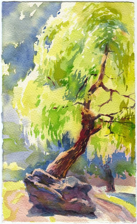 Olga Sternik | WATERCOLOR | "Weeping willow" Willow Tree Watercolor, Tree Watercolor Painting, Tree Watercolor, Painting Wood, Weeping Willow, Trendy Tree, Wood Painting, Watercolor Trees, Farmhouse Wall Art