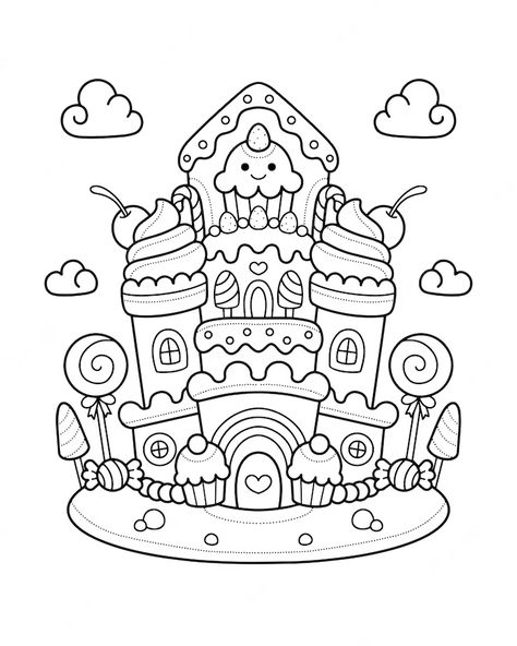 Premium Vector | Vector candy castle house coloring page illustration Candy Coloring Pages, House Coloring Pages, Castle Coloring Page, Candy Castle, New Year Coloring Pages, Page Illustration, Monster Coloring Pages, House Colouring Pages, Easy Coloring