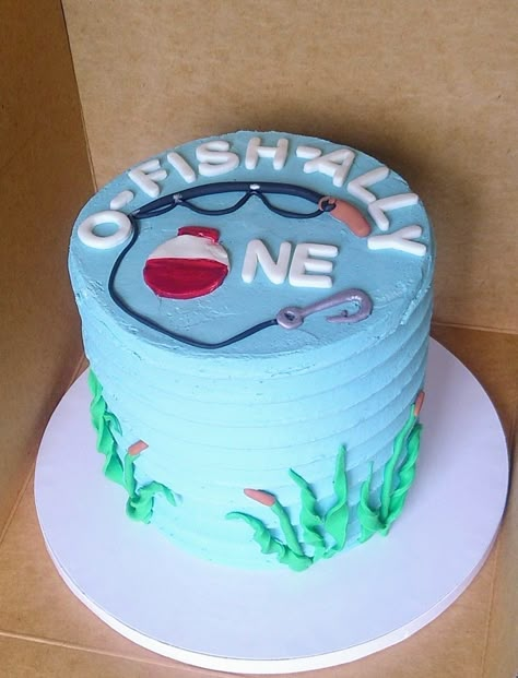 Oh'fish'ally One Birthday Cake, Fishing First Birthday Cake, Fish Smash Cake, Oh Fishally One Birthday Cake, O Fish Ally One Birthday Cakes, Ofishally One Birthday Cake, Ofishally One Birthday Food, Fishing Birthday Cake, Fishing Theme Cake