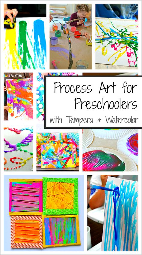 20+ Process Art Activities for Preschoolers: Over 20 art projects for kids using tempera and watercolor paints! Creative Activities For Preschoolers, Process Art For Preschoolers, Process Art Activities, Art Activities For Preschoolers, Process Art Preschool, Art For Preschoolers, Open Ended Art, Camp Games, Preschool Art Projects