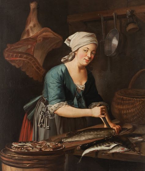 Pehr Hilleström, 18th Century Working Woman, Woman Cleaning, Rose Kitchen, 18th Century Art, 18th Century Women, 18th Century Portraits, Cleaning Fish, 18th Century Dress