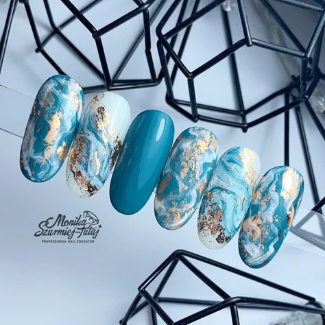 Manicure Shellac, Summer Nail Color, Marble Nail Designs, Indigo Nails, Nail Color Trends, Marble Nail, Shellac Nails, Trendy Nail Design, Pretty Nail Art