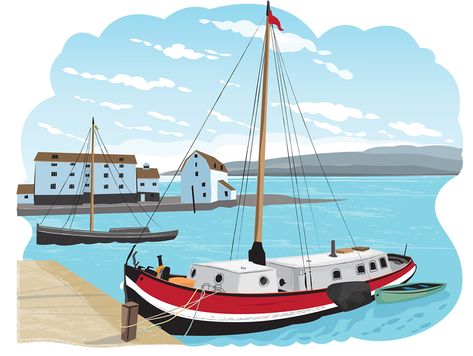 #joannakerr #meiklejohn #illustration #graphic #flatgraphic #line #digital #boat #landscape #harbour #sailingboat Harbour Illustration, Boat Illustration, Alphabet Pictures, Drawing Clipart, Natural Logo, Sailing Ships, Pixel Art, Vector Illustration, Clip Art