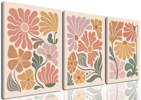 PRICES MAY VARY. 1.Boho Floral Canvas Wall Art – This framed 3-piece set features beautiful abstract floral designs in earthy tones, perfect for adding a touch of Bohemian style to your living room, bedroom, or office. The soft hues of peach, mustard, and sage green blend effortlessly with neutral decor, creating a warm, inviting atmosphere. 2.Ready-to-Hang Framed Canvas Prints – Each piece comes with a sturdy wooden frame, the canvas is tightly stretched over the frame,making it easy to hang ri Flower Market Aesthetic, Farmhouse Bathroom Art, Flower Wall Painting, Market Aesthetic, Canvas Wall Art Abstract, Boho Painting, Flower Canvas Wall Art, Floral Wall Art Canvases, 3 Piece Canvas Art