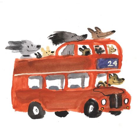 The lower deck is always empty on an open top doggy double decker bus tour. #childrensbookillustration #picturebookillustration… | Instagram Double Decker Bus Illustration, Bus Illustration Design, Double Decker Bus Drawing, Book Bus, Bus Illustration, Car References, Dog Illustration Art, Bus Drawing, Bus Cartoon