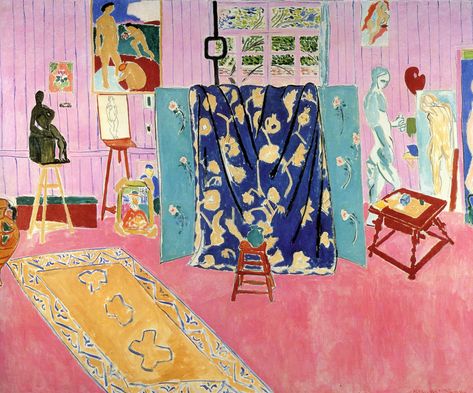 Henri Matisse, L’atelier rose (The Pink Studio), 1911, Oil on canvas, 179.5 x 221 cm, The Pushkin State Museum of Fine Arts, Moscow. Pink Studio, Matisse Paintings, Pablo Picasso Paintings, Picasso Paintings, Fauvism, Matisse Art, Post Impressionism, Henri Matisse, Op Art