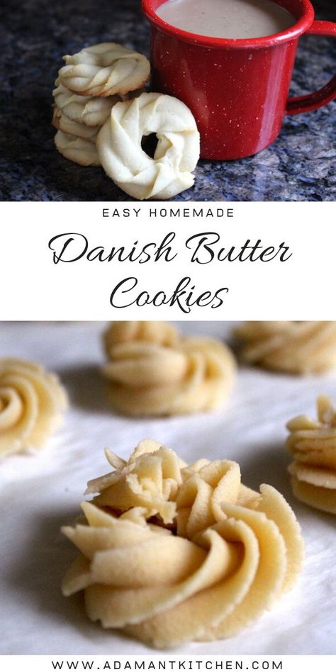 Danish butter cookies (Vaniljekranse) are a traditional Danish Christmas cookie that’s easy to make at home.  They get their extra rich buttery texture from a bit of almond flour, which also adds amazing flavor to an otherwise simple butter cookie. Danish Butter Cookies Recipe, Homemade Danish, Everything Cookies, Danish Cookies, Danish Butter Cookies, International Desserts, Basic Cookies, Danish Christmas, Danish Food