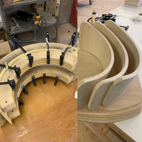 Bent Plywood Furniture, Bend Plywood, Plywood Decor, Bending Plywood, Pallet Deck Diy, Wood Bending, How To Bend Wood, Bent Plywood, Wood Carving Furniture