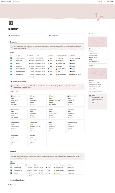 Ultimate Monthly Financial Planner Template for Notion printablehappyplanner #plannerpagesprintable #fitness_tracker_notion🛑. Financial Planner Template, Productivity Templates, Monthly Financial Planner, Notion Layout, Notion Header, Notion Inspiration, Study Planner Free, Study Core, Notion Inspo