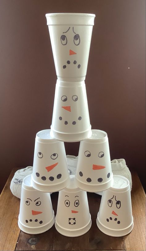 Styrofoam Cup Crafts, Draw Snowman, Snowman Cups, Snowman Theme, Make A Snowman, Styrofoam Cups, Snowman Faces, Cup Crafts, Foam Cups