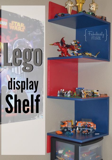 Proudly display your kids' Lego creations with this DIY Lego Display Shelf! Check out this tutorial to get you started! Diy Lego Display, Lego Display Shelves, Lego Display Shelf, Lego Shelves, Lego Room Ideas, Lego Display Ideas, Lego Bedroom, Lego Organization, Diy Lego