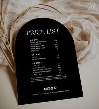 CreativeDesignsByJK - Etsy Black White Lash Room, Esthetics Price List, Brow Price List, Beauty Salon Black And White, Black And White Hair Salon Decor, Lash Room Ideas Black, Black And White Spa Room, Black Lash Room Aesthetic, Lash Salon Aesthetic