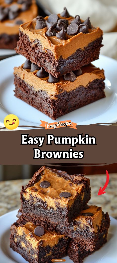 Dive into the rich, fudgy texture of these Pumpkin Brownies. With a hint of cinnamon and the earthiness of pumpkin, these brownies offer a decadent autumn twist to a beloved chocolate dessert. #PumpkinBrownies #FudgyDessert #AutumnDelight Pumpkin Brownies With Cream Cheese Frosting, Chocolate And Pumpkin Recipes, Pumpkin Chocolate Dessert Recipes, Fall Brownie Recipes, Chocolate Pumpkin Bars, Easy Pumpkin Brownies, Pumpkin Chocolate Brownies, Pumpkin Brownie Recipes, Fall Brownies Recipes