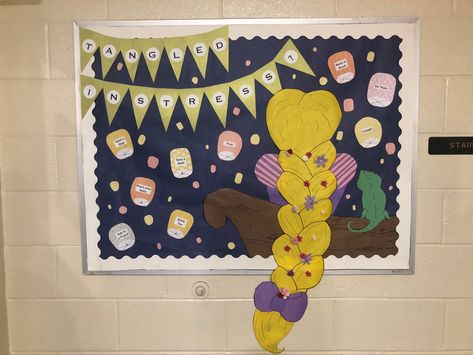 Rapunzel Bulletin Board, Tangled Bulletin Board, Inspirational Bulletin Boards, Dorm Themes, Ra Door Decs, Teaching Classroom Decor, Ra Themes, Ra Bulletins, Ra Boards