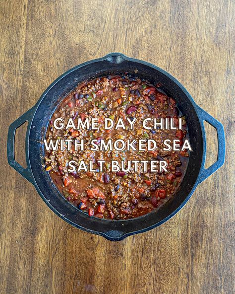 It's a great weekend for a big bowl of Game Day Chili with Smoked Sea Salt Butter! ⁠@blackdog_bbq used our Smoked Sea Salt Butter for some added umami flavor in this recipe! ⁠ Link in bio for the dets, and you can find our Smoked Sea Salt Butter at Mid-Atlantic and Southeast @Wholefoods or search for a store on our find a retailer page! ⁠ Game Day Chili, Sea Salt Recipes, Smoked Chili, Smoked Sea Salt, Sweet Onions, Oyster Crackers, Dark Beer, Butter Recipes, Red Kidney Bean