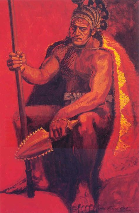 "Warrior Chief" a painting by Herb Kawainui Kane. Hawaiian Warrior, Ancient Hawaii, Hawaiian History, Warrior Concept Art, Polynesian Islands, Trip To Maui, Hawaii Art, Hawaiian Lei, Hawaiian Art