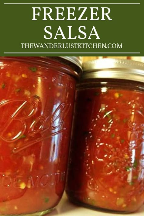 Homemade Freezer Salsa, Freezing Salsa Recipes, How To Freeze Salsa, Salsa To Freeze, Salsa Recipe For Freezing, Freezer Salsa Recipe, Freezer Salsa, Freeze Salsa, Sweet Salsa