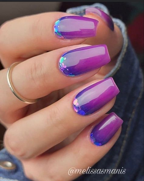 Purple Ombre Nails, Ombre Nails Glitter, Purple Nail Designs, Pretty Nail Art Designs, Cute Gel Nails, Blue Nail, Get Nails, Dip Powder Nails, Dipped Nails