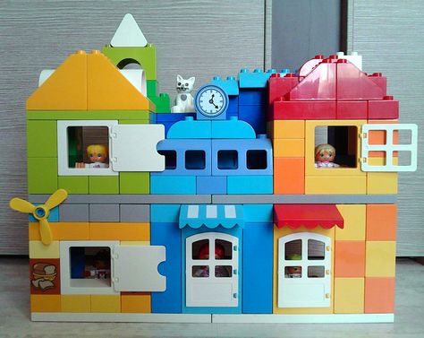 Lego Duplo houses Lego Duplo House Ideas, Duplo House Ideas, Lego Duplo Building Ideas, Lego Duplo Ideas, Duplo House, Duplo Ideas, Lego Words, Lego Duplo Town, Lego Poster