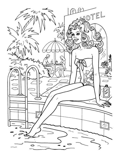 Barbie Coloring Pages | Coloring Books at Retro Reprints - The world's largest coloring book archive! 90s Barbie Coloring Pages, Retro Barbie Coloring Pages, Black Barbie Coloring Pages, Vintage Barbie Coloring Pages, Y2k Coloring Pages Aesthetic, 80s Coloring Pages, Coloring Pages Barbie, Barbie Colouring, Barbie Coloring Book