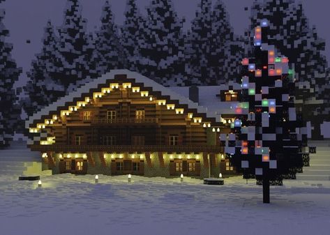 Snow Cabin Interior, Minecraft What To Build, Minecraft Lodge, Minecraft Winter House, Minecraft Snow House, Minecraft Winter Builds, Minecraft Snow Builds, Minecraft Cabin, Minecraft W