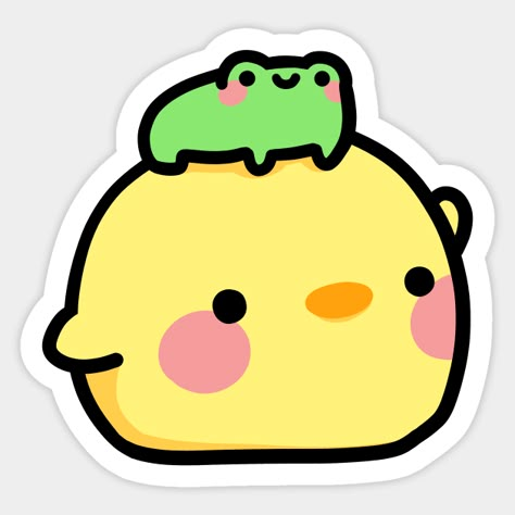 Cute ducky with a tiny frog -- Choose from our vast selection of stickers to match with your favorite design to make the perfect customized sticker/decal. Perfect to put on water bottles, laptops, hard hats, and car windows. Everything from favorite TV show stickers to funny stickers. For men, women, boys, and girls. Cute Homemade Stickers, Popular Stickers To Sell, Drawing Stickers Ideas, Cute Duck Drawing Kawaii, Cute Fox Art Kawaii, Drawing Ideas Duck, Stickers On Everything, Cute Frogs Art, Cute Simple Stickers