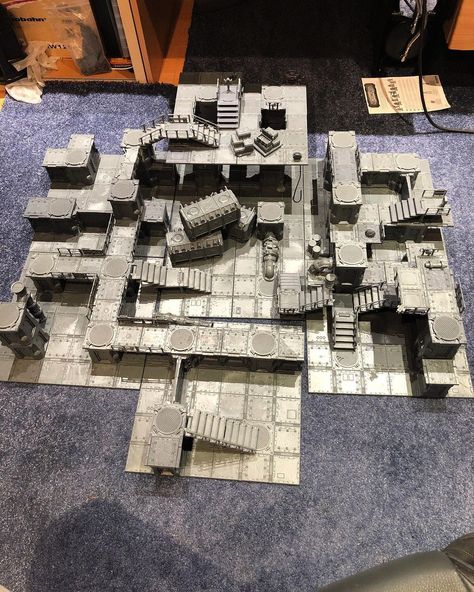 Rich F on Instagram: “Might have bitten off a bit more than I can chew with this one, but the modular (seven tile) Zone Mortalis gaming board is complete! This…” Zone Mortalis Tiles, Ttrpg Terrain, Zone Mortalis, Warhammer Necromunda, Necromunda Terrain, Dnd Diy, Warhammer Terrain, 40k Terrain, Blood Bowl