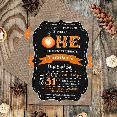 Boys Pumpkin 1St Birthday Invitation #zazzle #weddinginvitations #birthdayinvitations #babyshowerinvitations #zazzleinvitations #monogram #businesscards #graduation #homedecor Fall 1st Birthday Party, Fall 1st Birthdays, Pumpkin 1st Birthdays, Trendy Typography, Pumpkin Thanksgiving, Thanksgiving Invitation, 1st Birthday Invitation, 1st Birthday Invitations, 1st Birthday Party