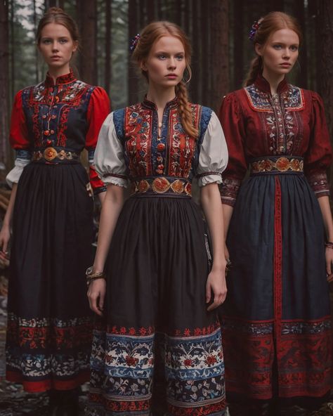 Traditional Finnish Clothing, Finnish Clothing, Slavic Clothing, Folk Clothing, Culture Clothing, Fashion Illustration Dresses, Folk Dresses, Ethnic Outfits, Clothing Black