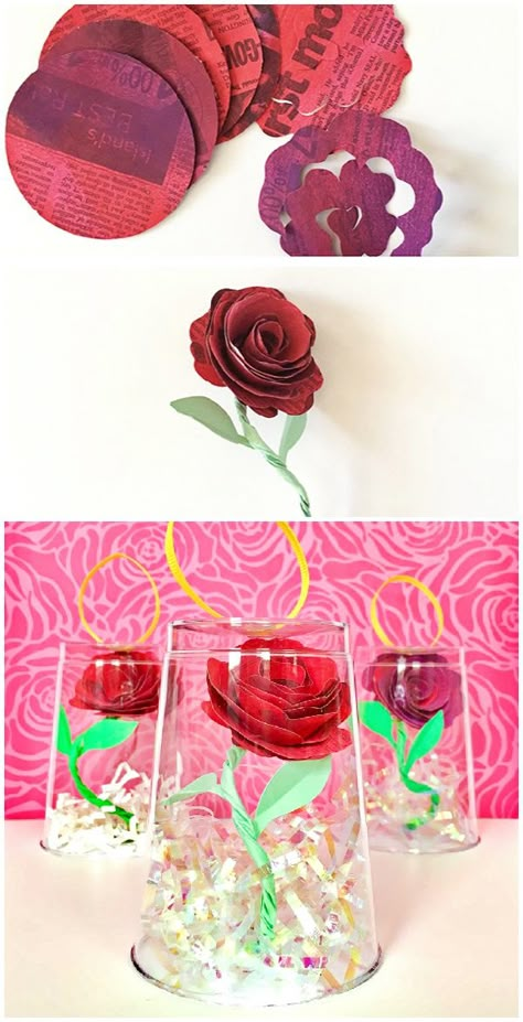 Beauty And The Beast Diy Crafts, Beauty And The Beast Crafts For Kids, Rose Crafts For Kids, Fairytale Themed Crafts, Beauty And The Beast Activities, Sleeping Beauty Craft, Beauty And The Beast Classroom Theme, Disney Craft, Fairytale Crafts