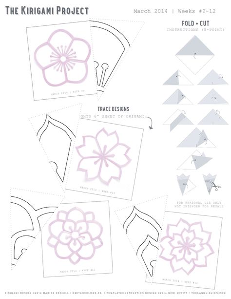 Omiyage Blogs: The Kirigami Project - Week 12 - Double Sakura Kirigami Patterns, Kirigami Templates, Origami And Kirigami, Origami Patterns, Folded Paper, Paper Designs, Paper Snowflakes, Paper Crafts Origami, Origami Art