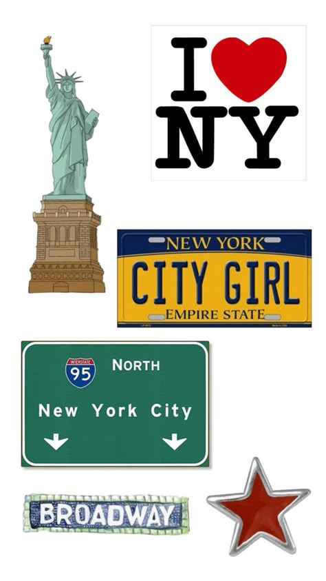 New York Stickers Printable, New York Stickers Aesthetic, New York Symbols, New York Stickers, Pictures For Scrapbook, Trash Journal, Nyc Icons, Usa Stickers, Junk Journal Stickers