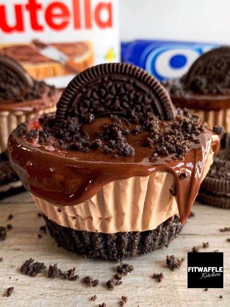 Fitwaffle Kitchen, Mini Nutella, Nutella Inspired Recipes, Chocolate Dishes, Oreo Recipes, Easy Baking Recipes Desserts, Tasty Baking, Oreo Cheesecake, Mini Cheesecakes