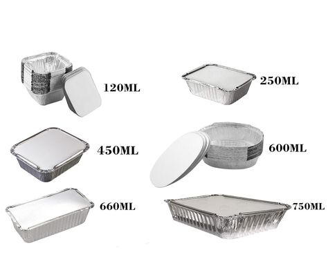 150 x Aluminium Foil Containers with Lid BBQ Meal Preparations Tray Disposable Takeaway Aluminium foil containers are thick and sturdy . Available Sizes: 120 ml, 250 ml, 450 ml, 600 ml (Oval Shape), 660 ml, 750 ml.  All you have to do is simply fold over the edge of the pans and rest assured that your foods are safe! KEEP YOUR FAVORITE FOODS WARM/COLD  WITH THIS FOIL CONTAINERS !  It is temperature stable, has excellent conductivity, non-toxic, odourless and moisture resistant. Your tasty homema Bbq Meal Prep, Disposable Food Containers, Aluminium Foil, Over The Edge, Plastic Plates, Bbq Recipes, Aluminum Foil, Food Containers, Food Preparation