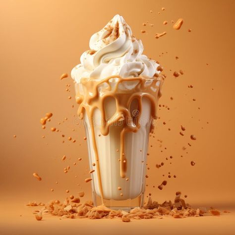 Splashes of caramel milkshake on a beige background with whipped cream royalty free stock photography Milkshake Photoshoot Ideas, Milkshake Photography, Caramel Milkshake, Bar Photoshoot, Waffle Bar, Stock Photography Free, Beige Background, Macro Photography, Pharmacy