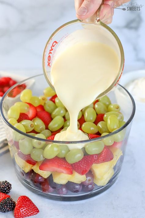 FRUIT TRIFLE - Layers of fresh fruit topped with homemade vanilla pudding and whipped cream. #fruitsalad #trifle #fruit #sidedish Fruit Salad With Pudding, Miniature Couch, Homemade Vanilla Pudding, Fruit Trifle, Easy Fruit Salad Recipes, Fruit Salad Recipe, Fruit Salad Easy, Couch Diy, Furniture Cleaner