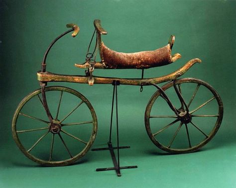 1818 "Draisine" speed walking machine, precursor to the bicycle. Modern Bicycle, Antique Bicycles, Running Machine, Velo Vintage, Penny Farthing, Old Bicycle, Moto Vintage, Push Bikes, Custom Bike