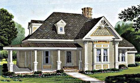 Plan #410-103 - Houseplans.com Victorian House Plan, Victorian House Plans, Victorian Style House, Victorian Cottage, Country House Plan, Victorian Design, Small Homes, Country House Plans, Cottage House Plans