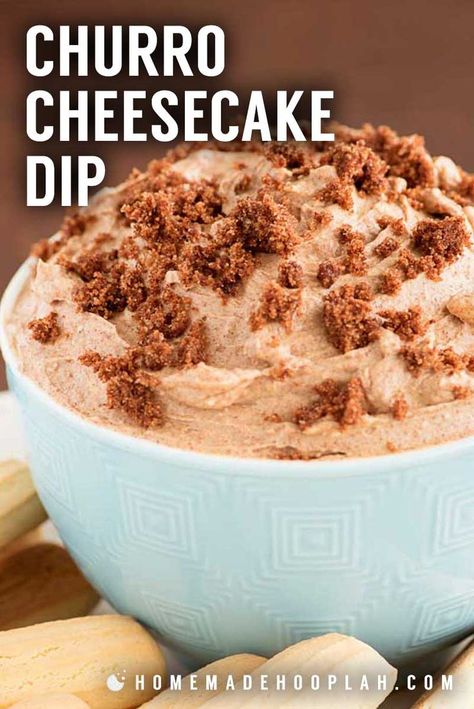 Churro Dessert, Cheesecake Dip Recipe, Spicy Hot Chocolate, Hot Chocolate Sauce, Sopapilla Cheesecake, Chips Dip, Churro Cheesecake, Cinnamon Crumble, Churros Recipe