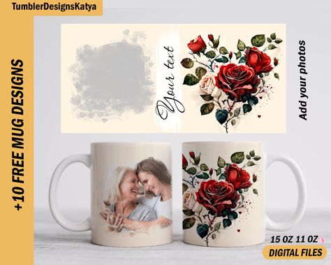 Name mug sublimation design with 1 photo frame Mother’s day mug template 15 oz 11 oz Flowers sublimation designs downloads for coffee cup Mug Sublimation Ideas, Wedding Photo Album Layout, Mug With Photo, Photo On Mug, Album Layout, Mothers Day Mug, Disney Logo, Photo Album Layout, Name Mug