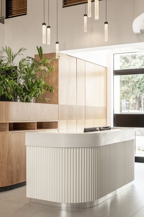 Receptionist Area, Receptionist Table, Office Lobby Interior Design, Modern Office Reception, Bauhaus Principles, Reception Desk Office, Modern Reception Desk, Corporate Interior Design, Bakery Design Interior