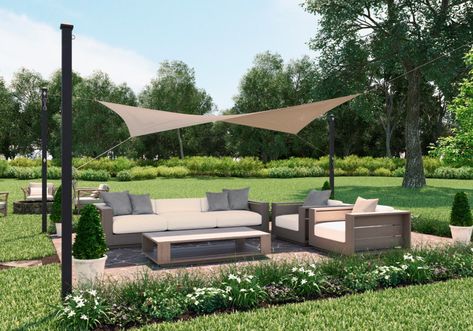 Ready-to-Hang Shade Sails | Coolaroo Shade Plants Outdoor, Shade Sail Ideas, Patio Shade Sail, Patio Shade Sails, Balcony Patio Ideas, Triangle Shade Sail, Privacy Shades, Shade Garden Plants, Sail Canopies