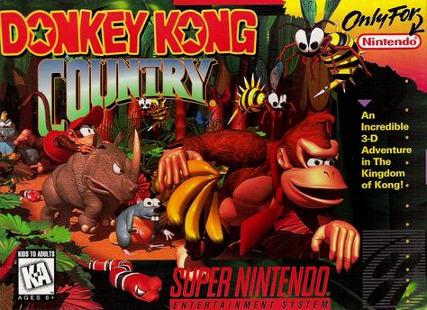 Donky Kong Country. Probably one of my all time favorite franchises. This took 2D gaming to the next level. I remember renting this in the 4th grade from the BX. My sister and I were shocked to see how good the graphics were. Super Nintendo Games, Diddy Kong, Donkey Kong Country, Retro Videos, Nintendo Game, Retro Video Games, Donkey Kong, Game Boy, Entertainment System