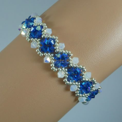 Beautiful Beaded Jewelry, Crystal Bead Jewelry, Beaded Jewelry Bracelets, Blue Beaded Bracelets, Beaded Bracelets Tutorial, Diy Bracelet Designs, Swarovski Crystal Bracelet, Beaded Jewelry Tutorials, Beads Bracelet Design